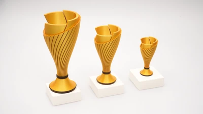 Fotografía real de Helix, acabado oro · Vista a